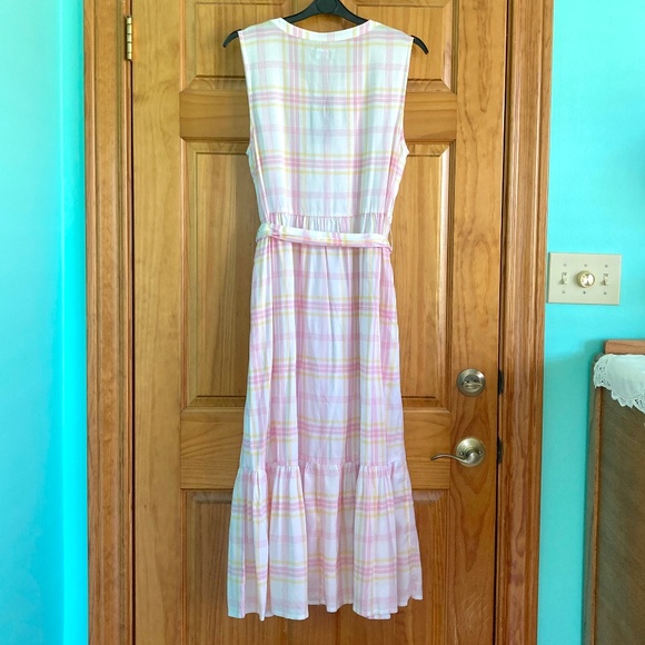 Womens size medium Chaps NWT pink & yellow plaid button front dress with pockets - Picture 5 of 13